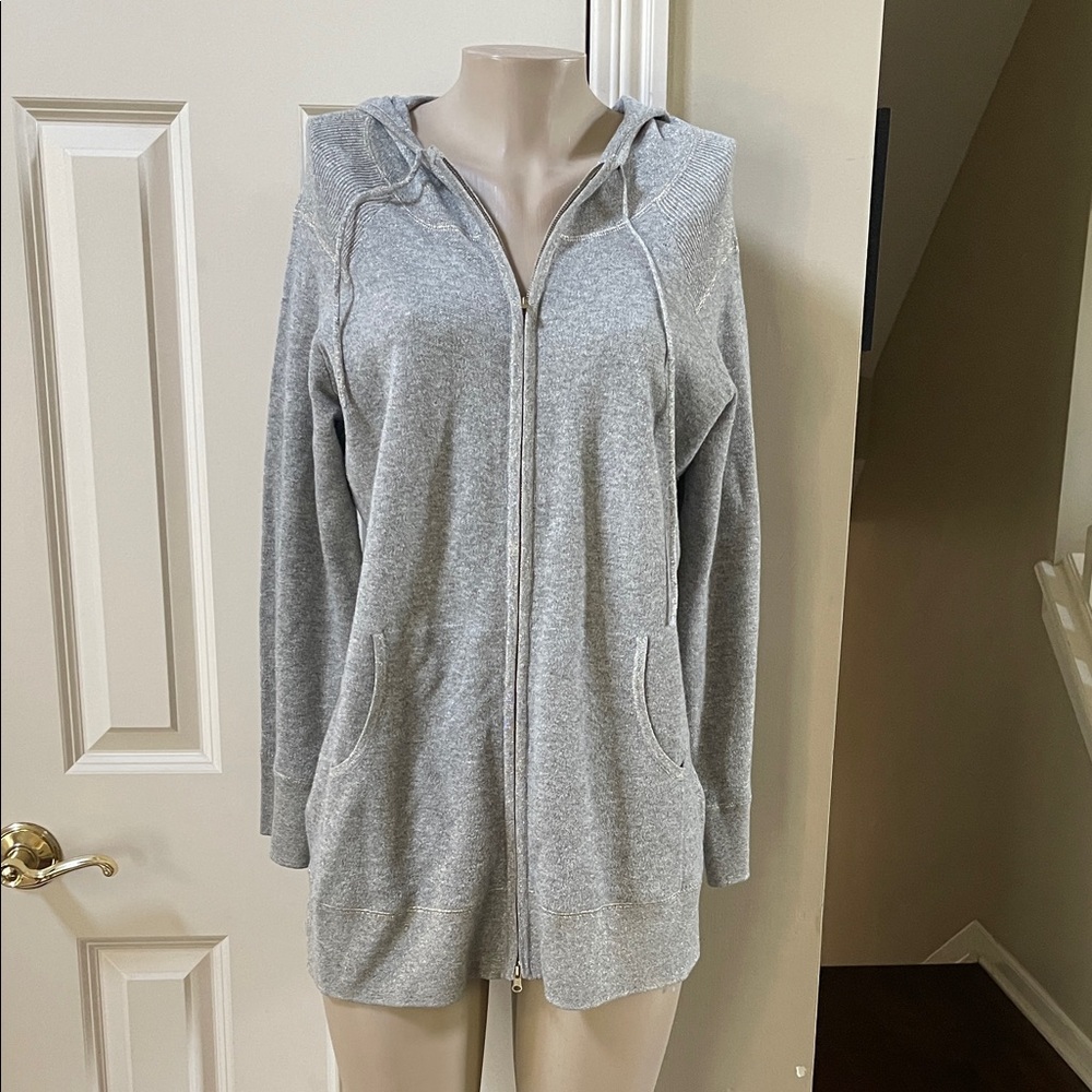 Voyage By Marina Rinaldi  grey with gold metallic accent zip front Hoodie, med